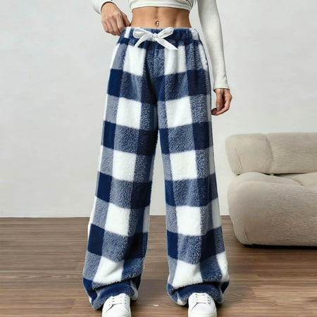 Hurxie Women s Pajama Pants Leopard Pants Women Fuzzy Pajama Pant Fleece Lined High Waisted Cute Pj Pant Blue 4XL