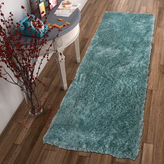 Well Woven Shimmer Shag Solid Plain Modern Luster Ultra Thick Soft Plush Area Rug