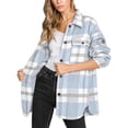 thumbnail image 3 of Women'S Flannel Plaid Shacket Fall Outfits Long Sleeve Button Down Shirts Jacket Coats with Side Pockets Light Blue XL, 3 of 8