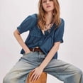thumbnail image 4 of Gbsyewxs Womens Tops V Neck Short Sleeve Solid Color Lace Trim Soft Summer T Shirts For Women Blue, 4 of 5