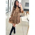 thumbnail image 6 of Women's Khaki Leopard Print Mini Dress – Casual V Neck Ruffled Sleeve for Daily Wear [ZhiHiMeRi] | XL, 6 of 7