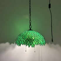 Tiffany Pendant Lights Plug In Green Stained Glass Leaves LED Bulb Included for Dining Room Hotel Restaurant Cafe 16"W*16"D*75"H