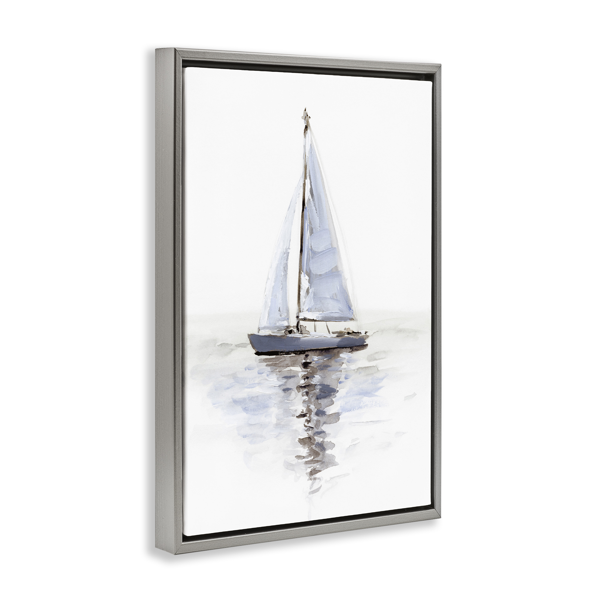 Stupell Industries Minimal Sailboat Reflection Transportation Painting Gray Floater Framed Canvas Art Print Wall Art, 21 x 31