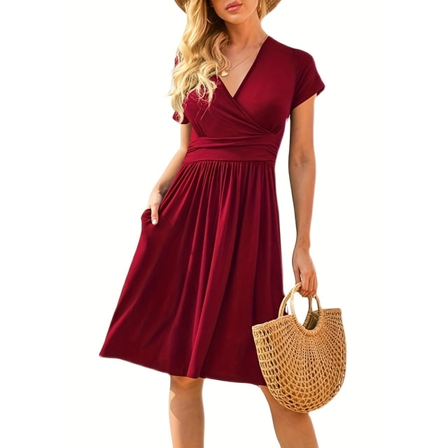 Vestido de verano de manga corta con escote en V y estilo casual