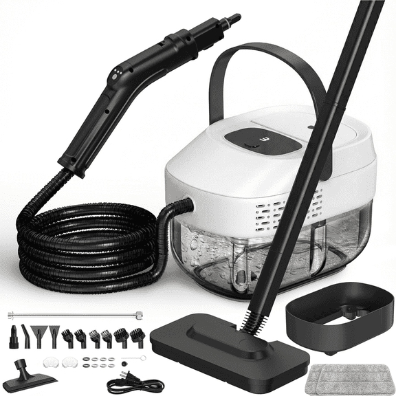 Powerful Steam Cleaner – 15s Heat-Up 2500W Handheld Steamer with 3-Level Adjustable Handle 1.6L Tank & 16 Accessories – Portable Steamer for Home, Car, Grease, Grout, Tile & Upholstery