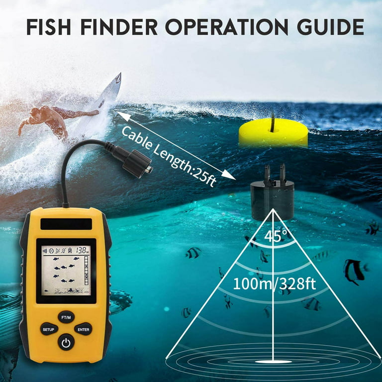Fish Finder Sonar Sensor Kayak Wired Handheld Fish Depth Gauge with LCD  Display 5 Sensitivity Levels for Boat Lake Lake Ice,Portable and Sensitive
