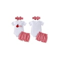 thumbnail image 2 of BemeyourBBs Baby Girl First Birthday Bee Ladybug Outfit One Years Old 1st Birthday Clothes Puff Short Sleeve Romper Plaid Ruffled Shorts and Headband 3 Pcs Set, 2 of 9