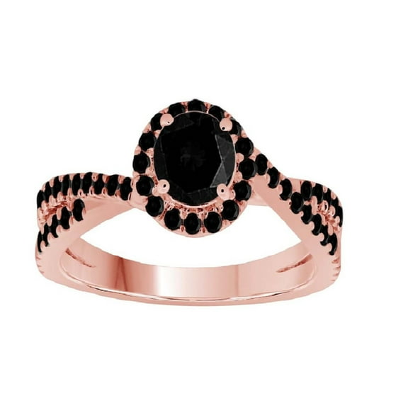 AoneJewelry 1.00 Carat Natural Black Diamond Crafted In 10K Solid Rose White and Yellow Gold Halo Engagement Ring Women