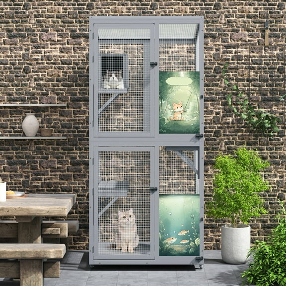 COZIWOW Catio Outdoor Cat Enclosure Window Access, Outdoor Cat House with Wheels, Cage for Cats Indoor