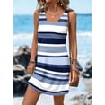thumbnail image 4 of Multicolor Navy Blue And White Striped Sleeveless Round Neck Mini Dress For Women Casual Vacation Dress, 4 of 6