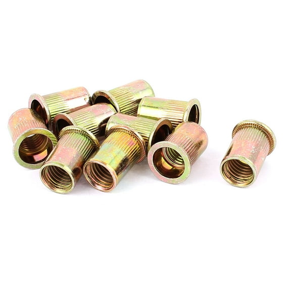 Unique Bargains 12mm Thread Dia 22mm Long Metal Rivet Nut Insert Gold Tone 10Pcs