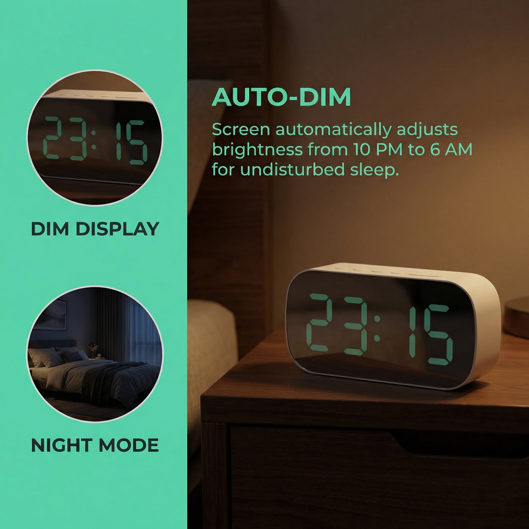 Unique Bargains Small Mirror Big Numbers Desk Clock for Heavy Sleepers 5.1" x 1.4" x 2.6"