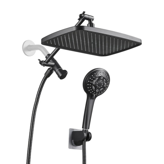 Cobbe 12'' High Pressure Rain Shower Head with Extension Arm, Dual Shower Heads with 8 Modes Handheld Spray Combo, Matte Black