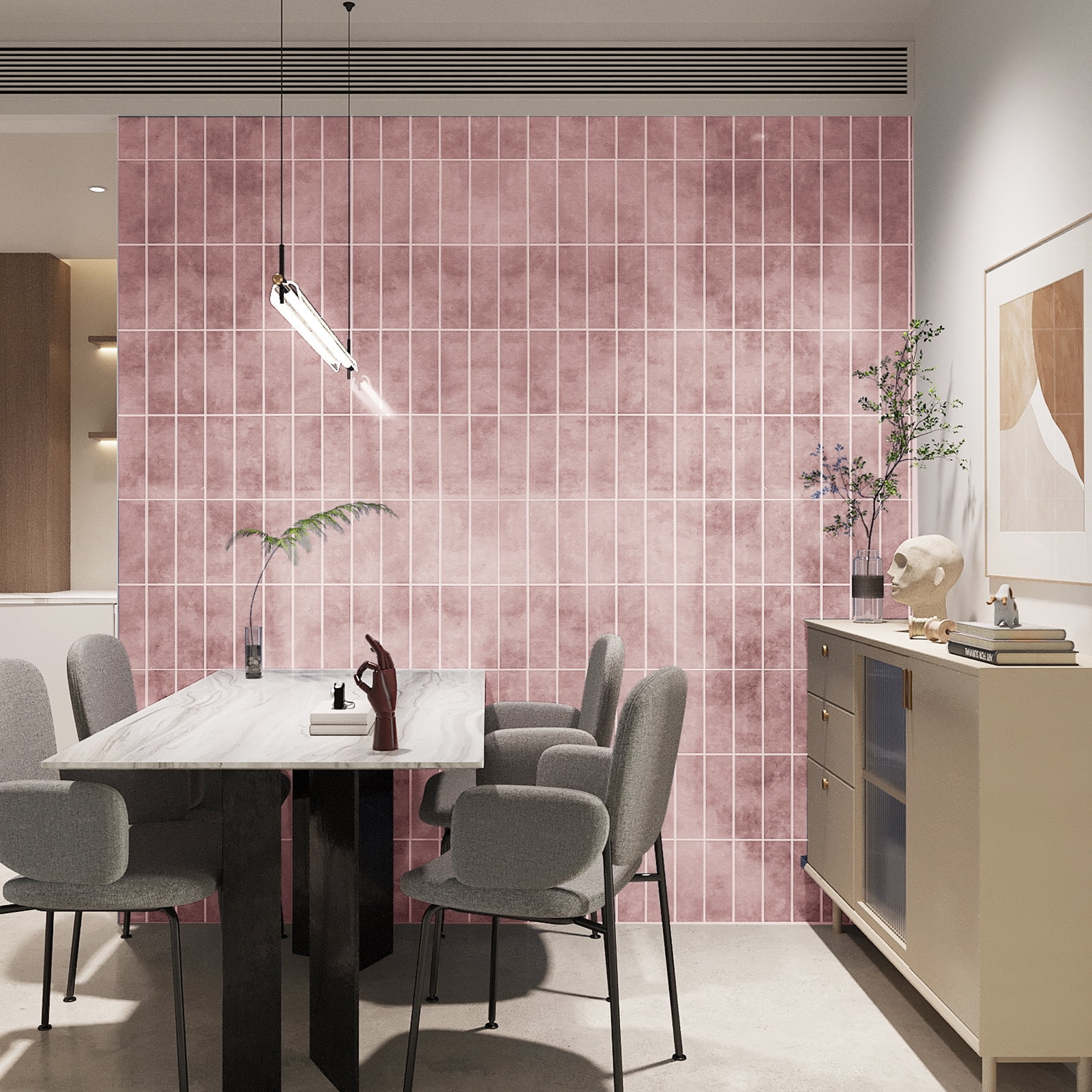 Art3dwallpanel 11.4''x9.1'' Faux Marble Peel & Stick Backsplash for Kitchen,Wall,Pink,7.2sq.ft.(Set of 10)