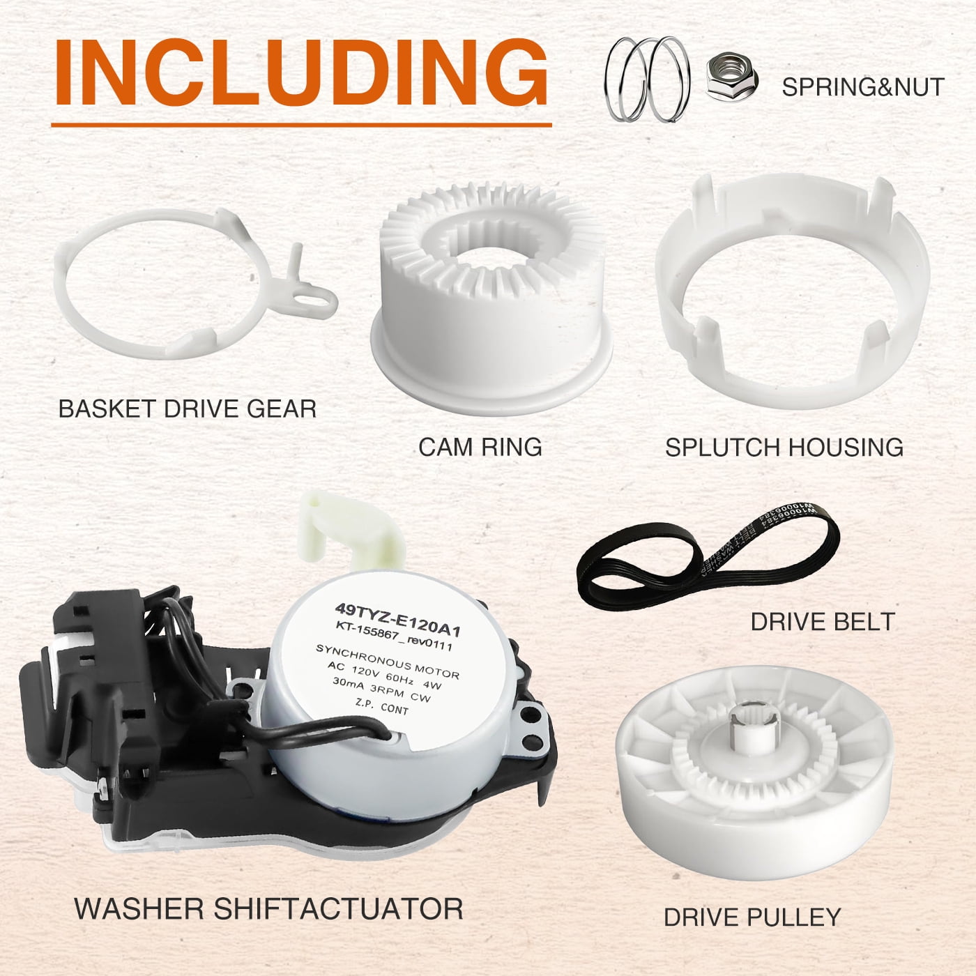 W10913953 49tyz-e120a1 Washer Shift Actuator with W10721967 Washer Pulley Clutch Kit W10006384 Drive Belt Compatible with Top Load Washers Washing Machine