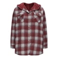 thumbnail image 4 of Womens Plaid Shacket Jacket Long Sleeve Button Down Fleece Lined Hooded Jackets Winter Warm Coat with Pockets, 4 of 8
