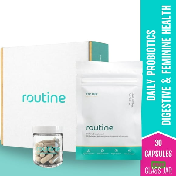 ROUTINE Women's Daily Probiotics for Digestive and Feminine Health - 24 Billion CFU 30 Capsules - Dairy Free Organic Probiotics for Women - Free Glass Jar