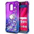 thumbnail image 2 of Compatible with BLU View 4 Case (B135DL) / View 2 (2023, 6.09 inch) Case with Tempered Glass Screen Protector, Ring Holder/Wrist Strap, Nagebee Glitter Liquid Floating Cute Phone Cover (Purple/Blue), 2 of 6