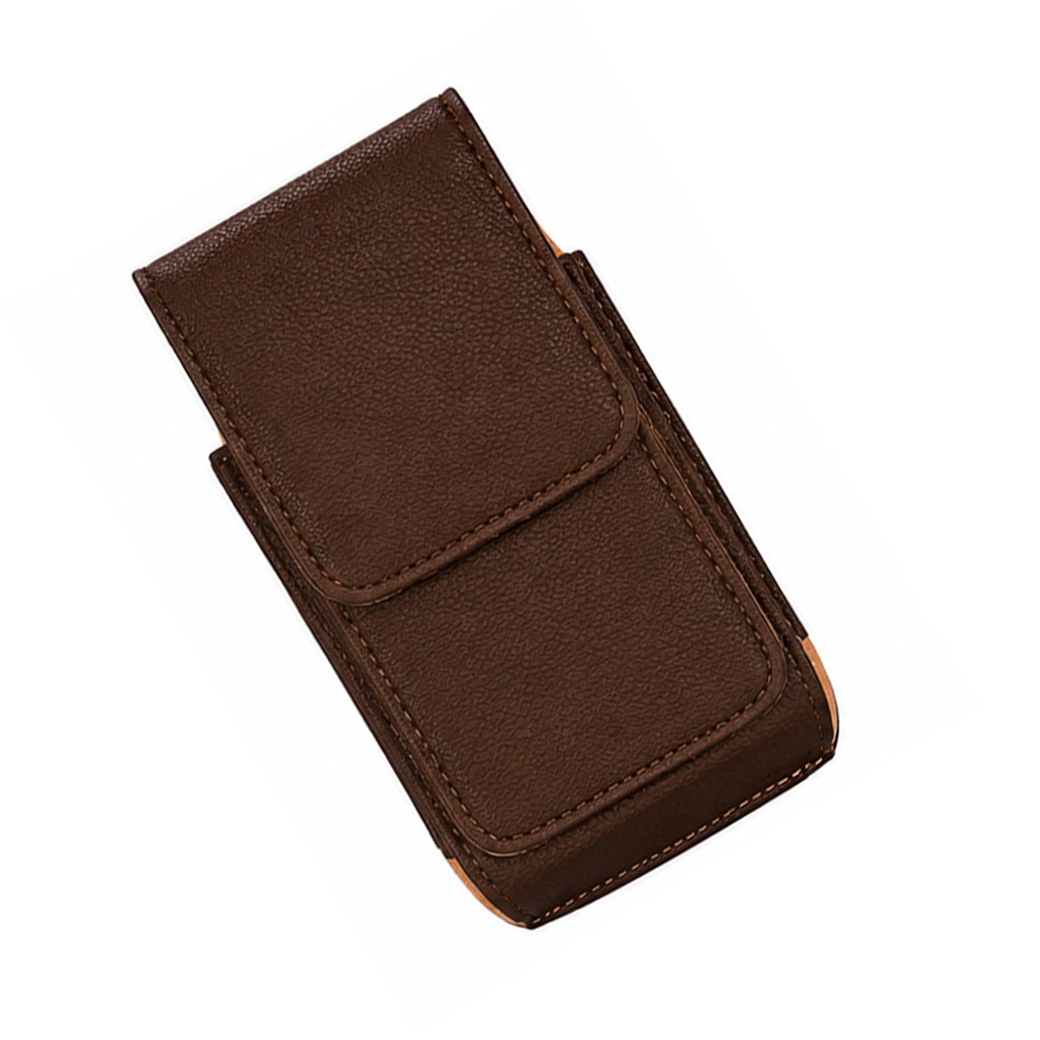 Vertical Leather (5") Pouch with Card Holder and Clips in the Back - Brown