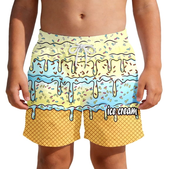 PRfgtbd Boys Beach Shorts With Gradient Ice Cream Print Summer Lightweight Swim Trunks For Kids Comfortable Fit Bathing Suit Swim Shorts 3-4 Years