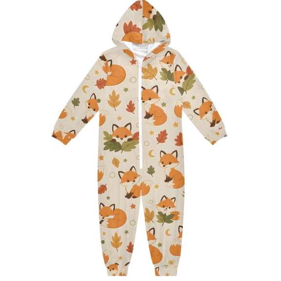 Fox Boys & Girls Hooded One-Piece Pajamas Warm Crystal velvet Hooded Long Sleeve Loungewear Jumpsuit Unisex
