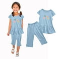 thumbnail image 5 of Piuwrlz Kids Outfit Set for Girls Summer Short Sets Printed Round Neck Tight T-Shirt and Shorts Set Light Blue Size 2 Years, 5 of 6
