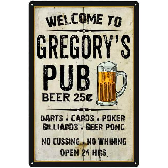GREGORY'S Pub Sign Vintage Man Cave Bar 16 x 24 Matte Finish Metal 116240028040