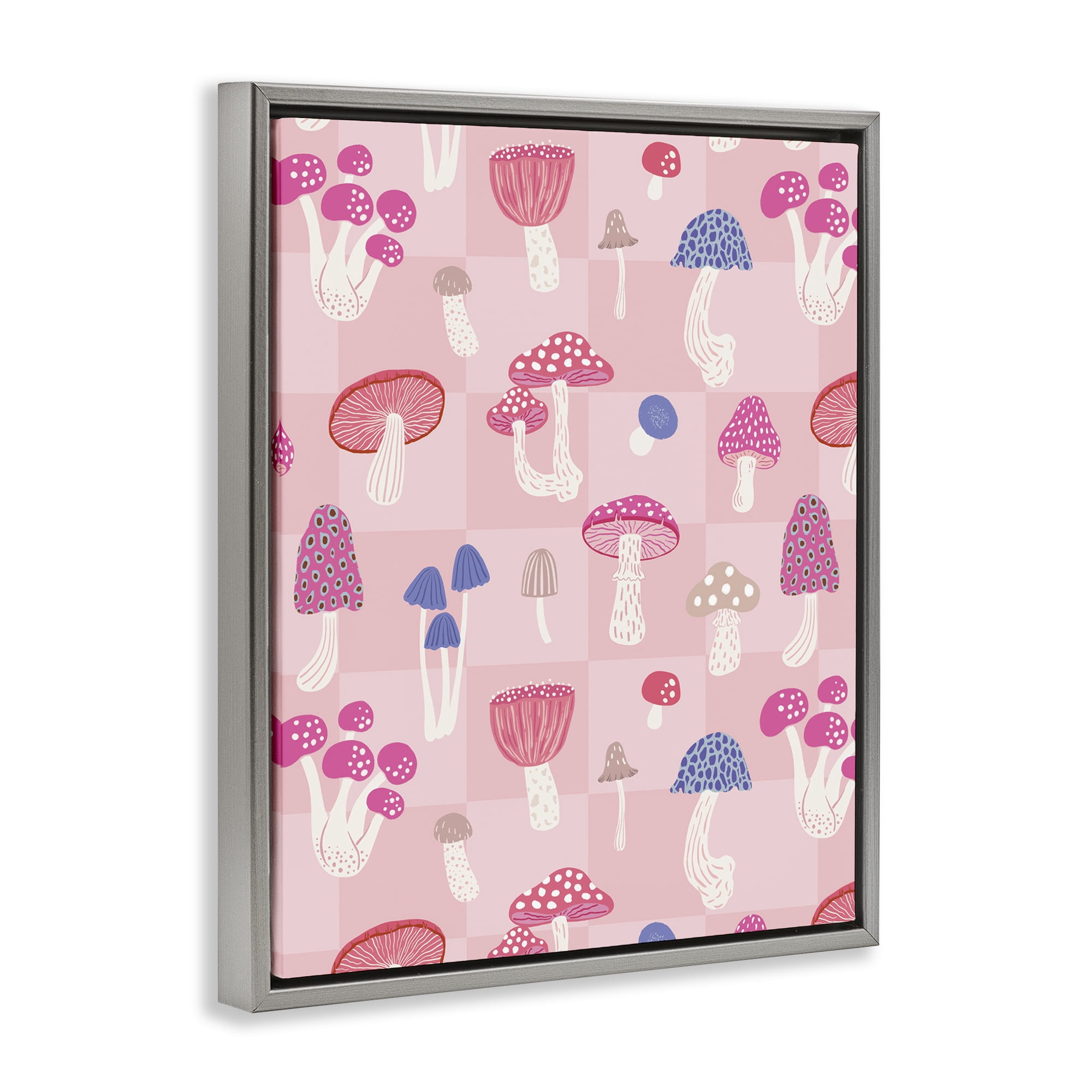 Stupell Industries Pastel Pink Mushrooms Plants & Flowers Painting Gray Floater Framed Canvas Art Print Wall Art, 17 x 21