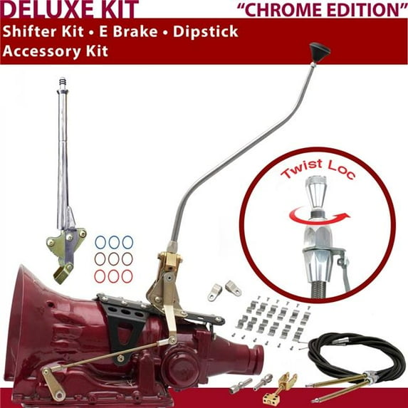 American Shifter C4 Shifter Kit Chrome 23 in. Swan E Brake Cable Clamp Clevis Dipstick for F71E7