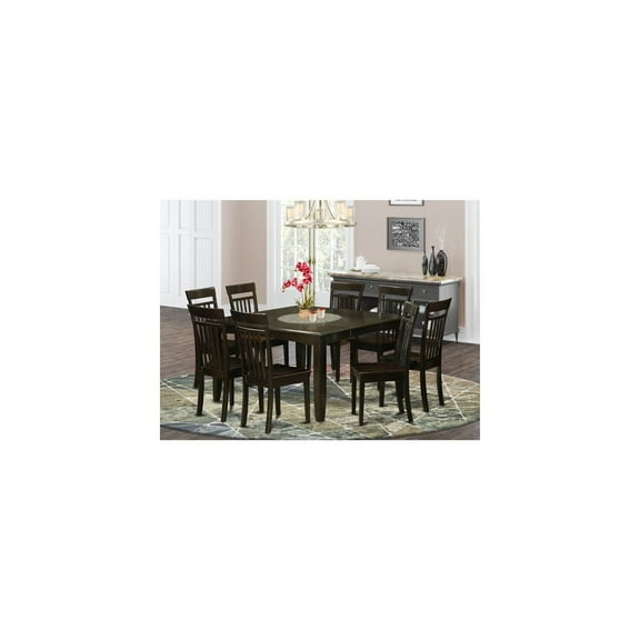 9-Piece Dining Set - Square Table with Leaf & 8 Chairs - 54x54 Inch Cappuccino