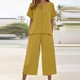 thumbnail image 3 of VBVC Women's 2 Piece V-Neck Drawstring Set,Ladies Sleeveless Top and Wide Leg Pants,Summer Dressy Outfit for Women,Yellow,S-2XL, 3 of 6