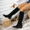 thumbnail image 5 of Black Booties TKYCMSUAKI Women's Wide Calf Boots, Plus Size Slouchy Knee-High Boots Fashion Retro Pull On Chunky Heel Pointed Toe Knee High Boots Girls Ladies Retro Tall Boot, 5 of 10