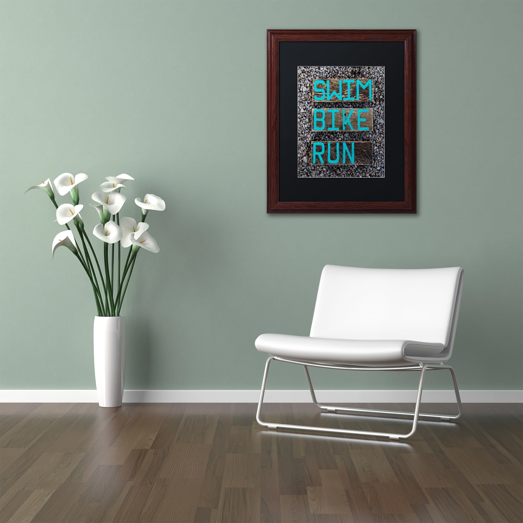Trademark Fine Art 'The Triathlete' Canvas Art by Nicole Dietz, Black Matte, Wood Frame