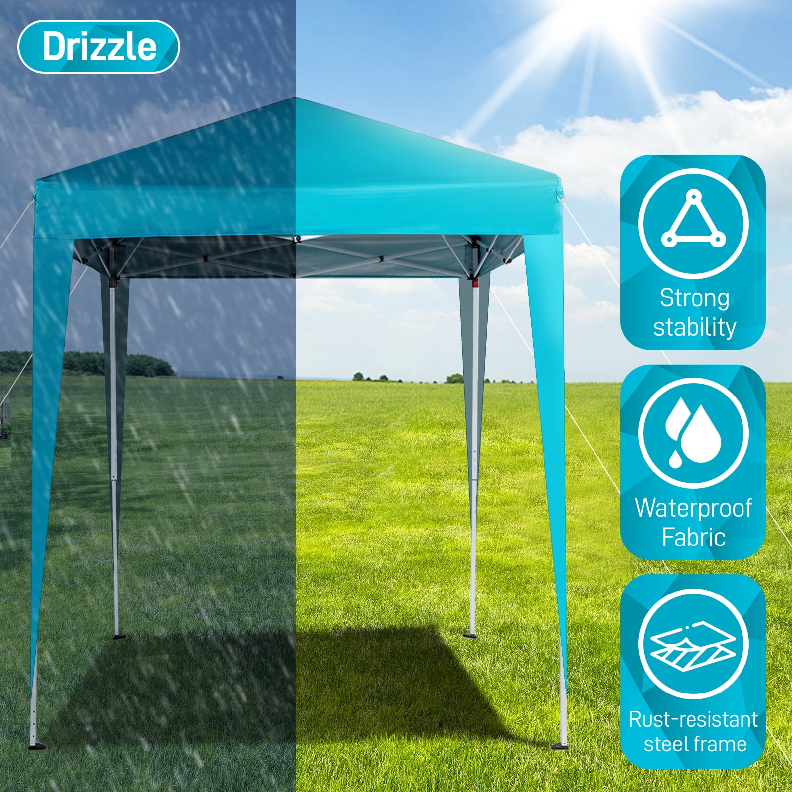 6.5x6.5Ft Two Doors & Two Windows Practical Waterproof Right-Angle Folding Tent Lake, Blue