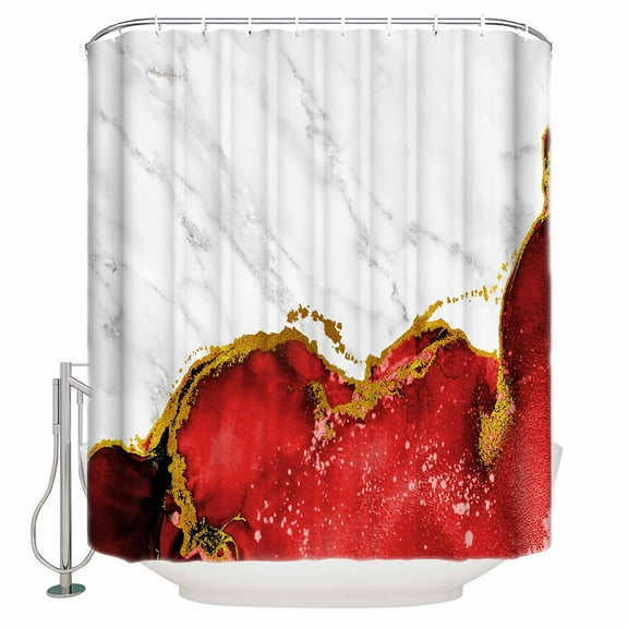 Red Gold Marble Shower Curtain Set ，Waterproof Fabric Shower Curtains Abstract Wave Shower Curtains for Bathroom,Bathroom Decor 72"x84"