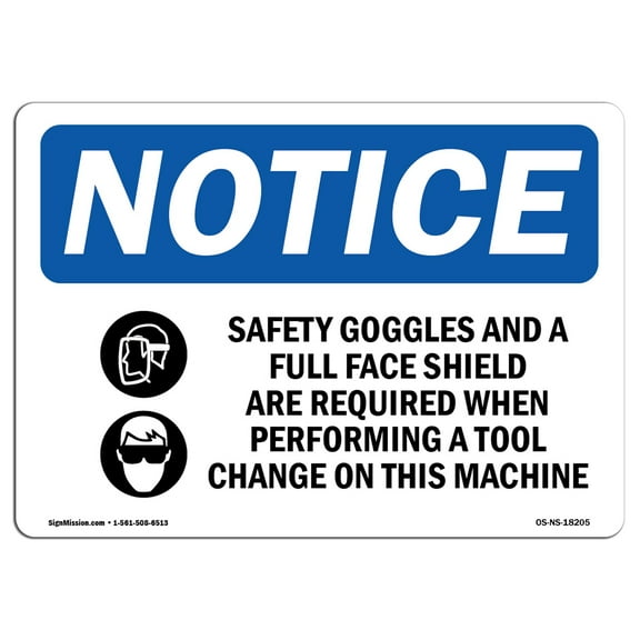 OSHA Notice Sign - Safety Goggles And A Full Face | Plastic Sign | Protect Your Business, Construction Site, Warehouse & Shop Area |  Made in the USA