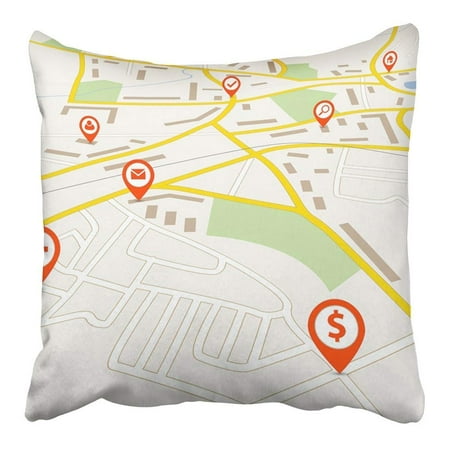 ARHOME Road Map with Red Pin Pointers GPS Street City Navigator Route Direction Pillowcase Cushion Cover 16x16 inch