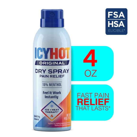 Icy Hot Original Pain Relief Dry Spray, Fast-Acting, Quick-Drying Pain Relief With Max Strength Menthol 16%, Ice and Heat Contrast Therapy for Backaches, Joints, Muscle Strains and Arthritis, 4 oz