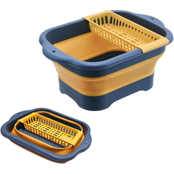 Kitchen supplies, foldable basin with drain plug, space saving outdoor multi-purpose foldable basin, dishwashing basin, portable vegetable cleaning basin, suitable for camping, RV travel