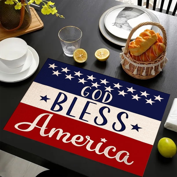 Manteles Individuales de Lino con Motivo Del Día de La Independencia | Manteles de Comedor Resistentes Al Calor con Estampado Multicolor | Tela de Lino Duradera y Lavable | Decoración para La Cocina