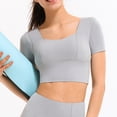 thumbnail image 3 of Joernso Yoga Tops Short Sleeve Breathable Nylon Bulid in Bra Workout Sport Shirts for Women, 3 of 8