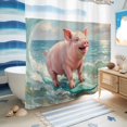 thumbnail image 5 of No Hook Shower Curtain, Surfing Pig Shower Curtains for Bathroom with See Through Top Window, Oil Painting Funny Animal Beach Summer Waterproof & Washable Bath Curtain Standard 72"x72", 5 of 9