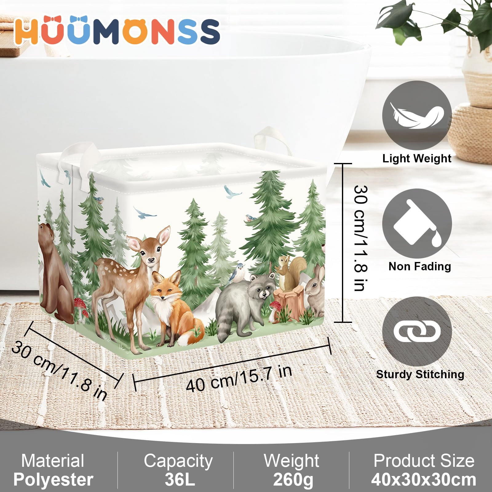 HUUMONSS Forest Animals Baby Laundry Hamper Collapsible Clothes Kids Storage Basket Bear Fox Large Boys Girls Gift Toy Box Bin for Nursery, Deer, 36L