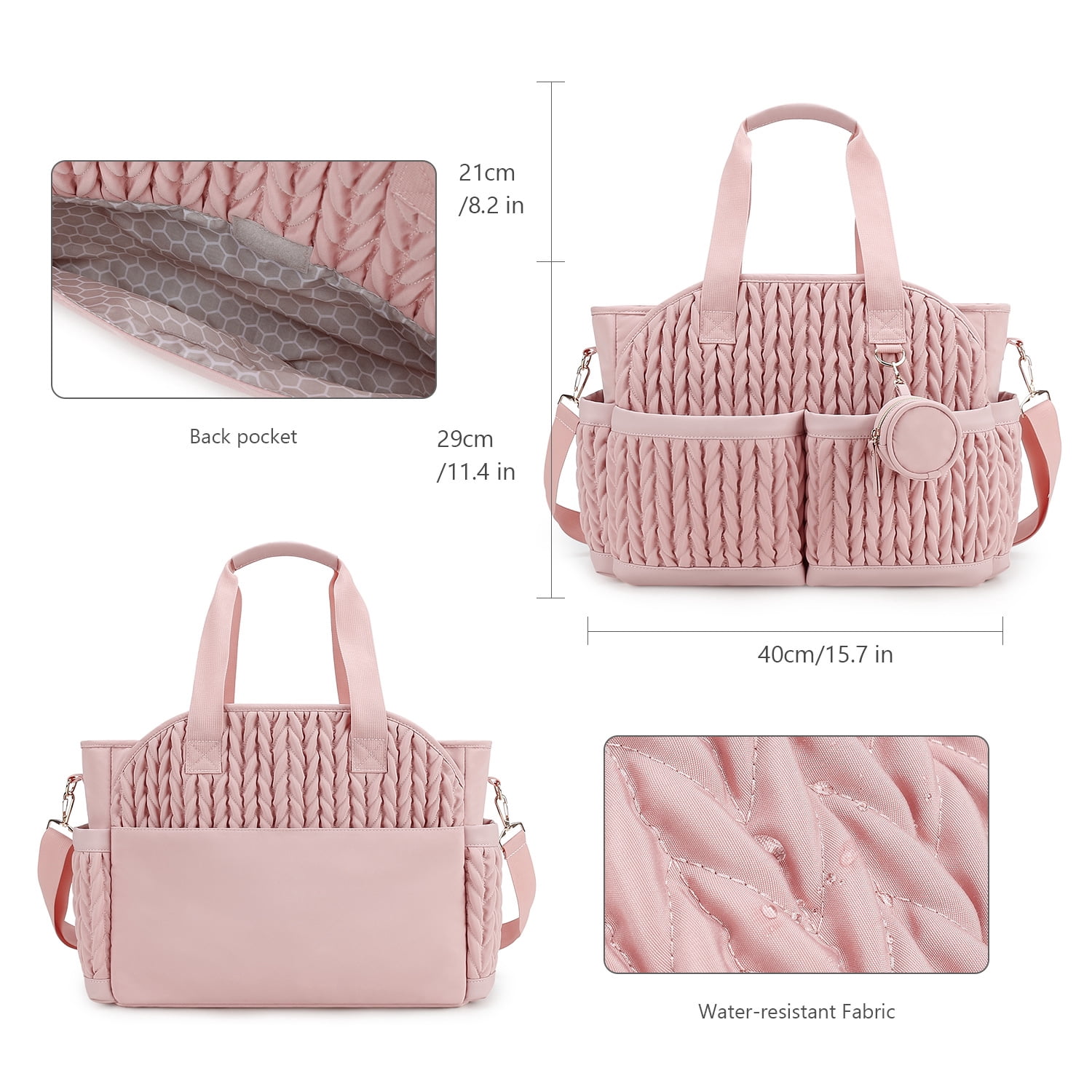 Sunyuer Diaper Bag Tote for Daily Use, Quilted Mommy Bag Function Maternity Bag Diaper Changing Messenger with Shoulder Strap Wet Pocket