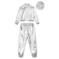 thumbnail image 3 of Miaeowve Kids Boys Girls Hip Hop Jazz Dance Costumes Shiny Metallic Bomber Jacket with Sweatpants Silver 12, 3 of 7