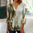 thumbnail image 1 of DPTALR Women's Casual Trumpet 3/4 Sleeve Printed Buttoned Basic Ruched Corset Tunic Tops Pleated T-shirts Blouses, 1 of 5