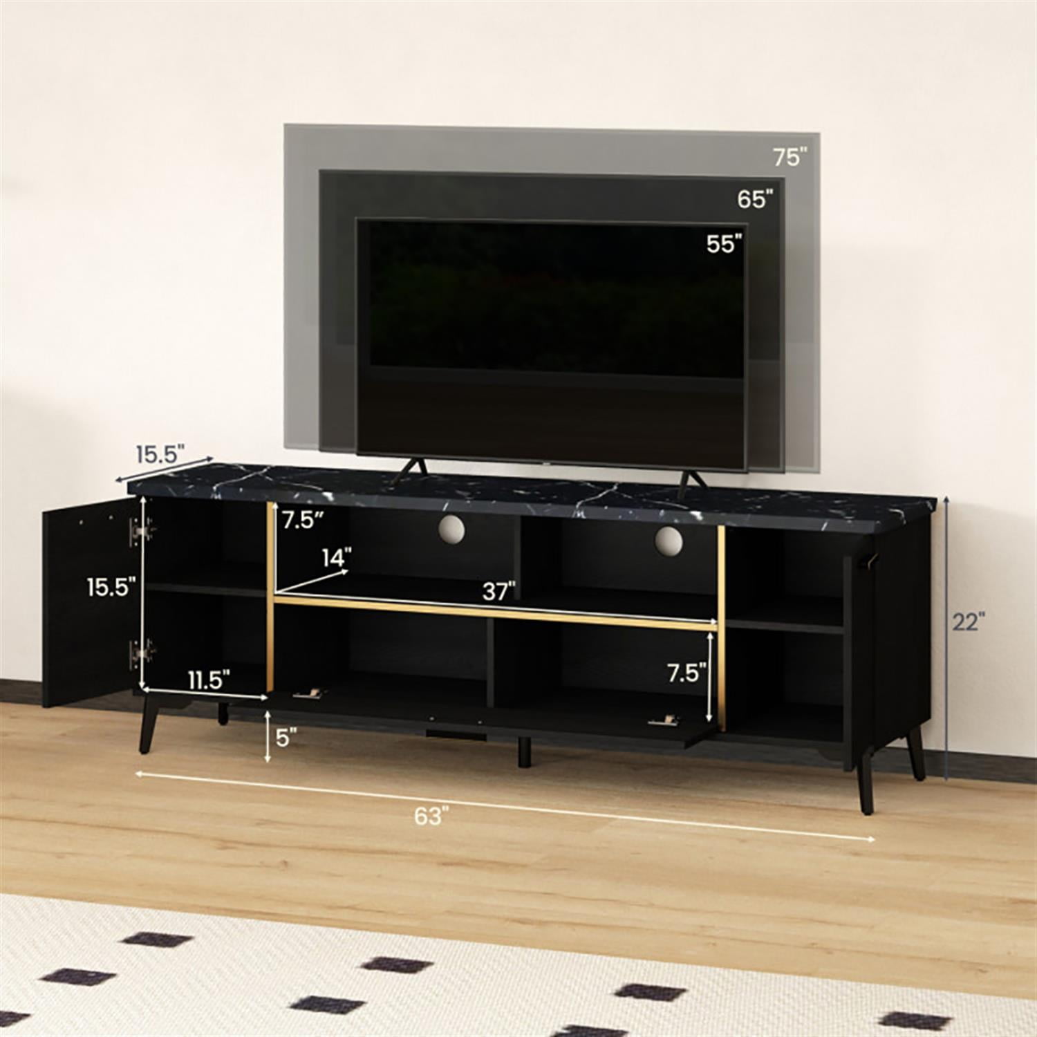 Demi Bonn TV Stand for 75" TVs, Entertainment Center with Flip Door Cabinet, Modern Media TV Console Table for Living Room Bedroom, Black