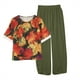 thumbnail image 4 of ICHUANYI ClearanceWomen's Summer Printed Short Sleeve Half Sleeve Round Neck Cropped Top + Casual Pants Suit Set Two Piece Lounge Set(Army Green, S) ICHUANYI WER20232080505285, 4 of 5