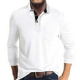 thumbnail image 2 of Huresd Mens Fashion Polo Shirts Cotton Classic Long Sleeve Thermal Button Shirt With Pocket White 3XL, 2 of 5