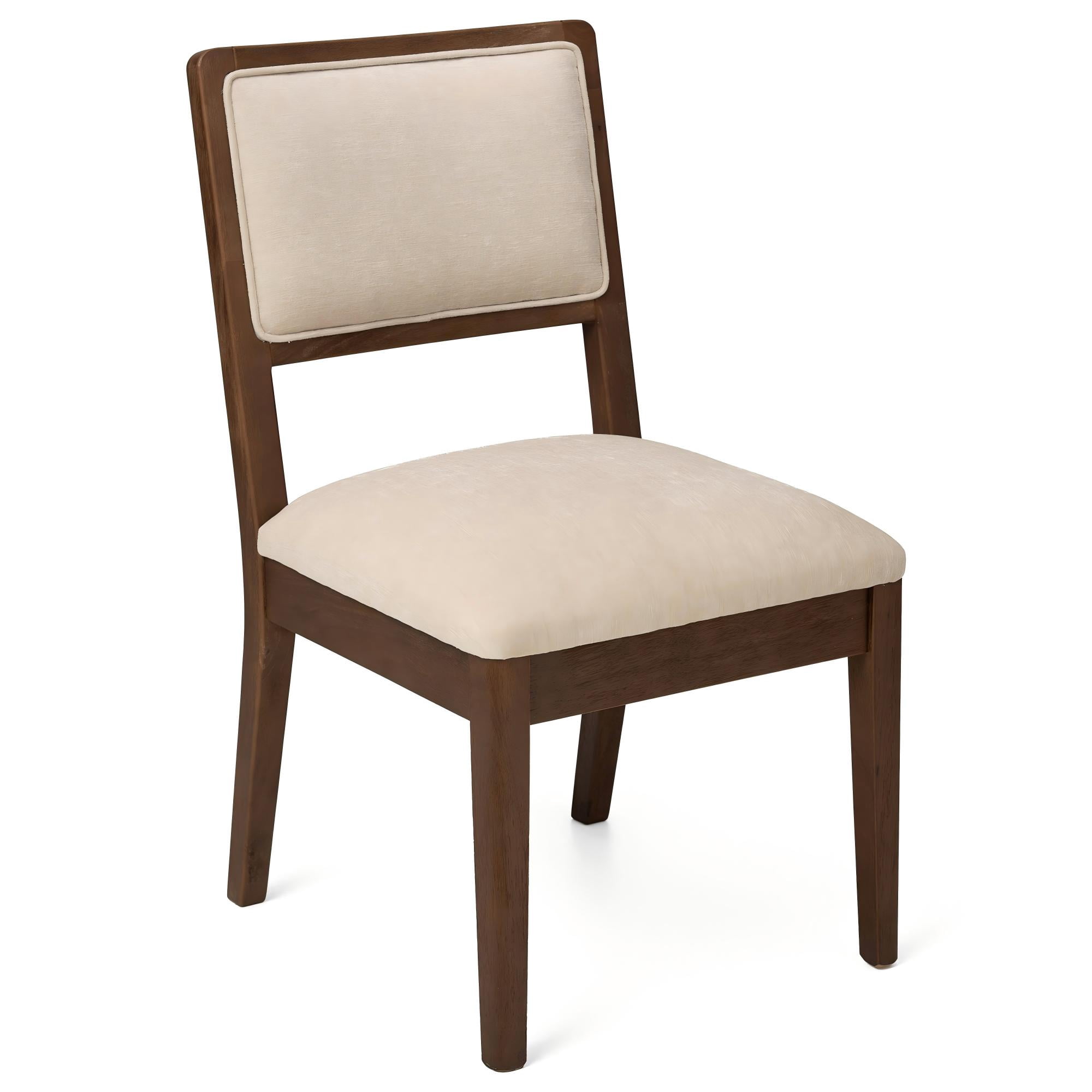 Mintazer Upholstered Dining Chairs Set of 2, Modern Minimalist Cream Fabric Kitchen Side Chairs for Apartment Cafe Home, Walnut & Beige